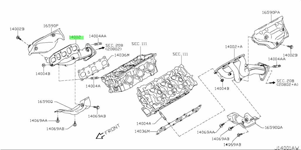 Genuine OEM Infiniti G35 Nissan 350Z VQ35HR Right Exhaust Manifold 14002-JK21A0