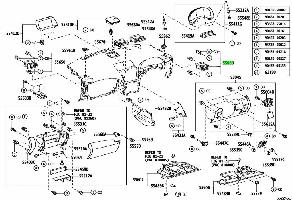 Genuine TOYOTA RX270/350/450H Instrument Panel Register Assy No.2 55660-48070-C01