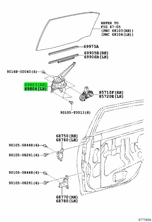 Genuine Toyota Rear Door Window Regulator RH LH 69803-33050 69804-330501