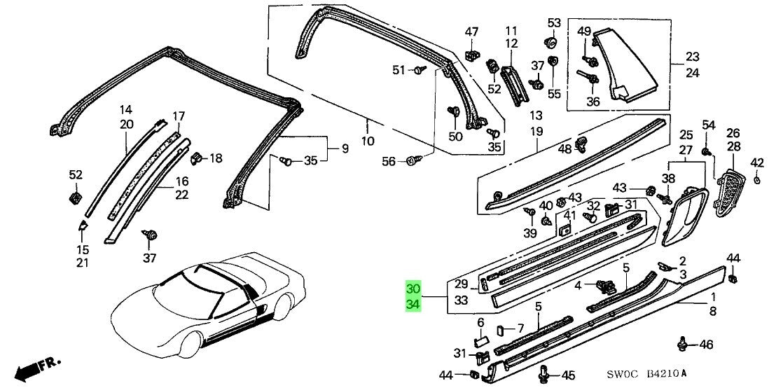 OEM 2002-2005 Acura NSX Garnish Assembly, Passenger Side Dr  R&L SET