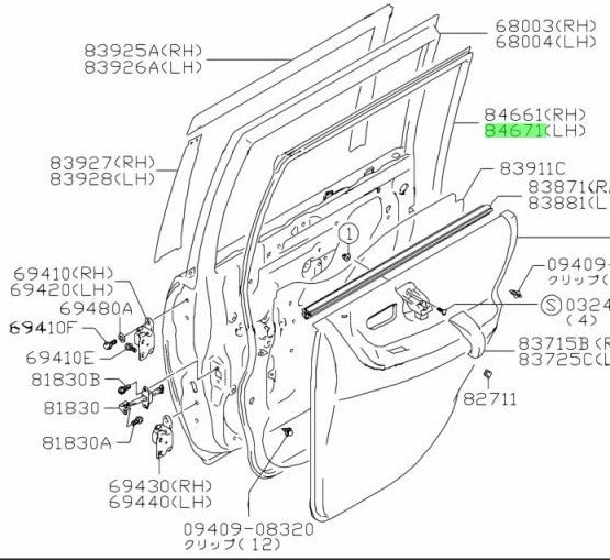 84671-54G01-000 Suzuki Weatherstrip rr dr opng,l 8467154G01000, New Genuine OEM 0