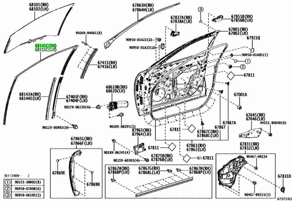 Genuine Toyota Front Door Glass Run Channel R&L Set OEM 68141-50050 68151-500600