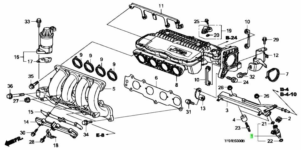 OEM Honda INJECTOR ASSY., FUEL 4SET  Civic 16450-RB0-003