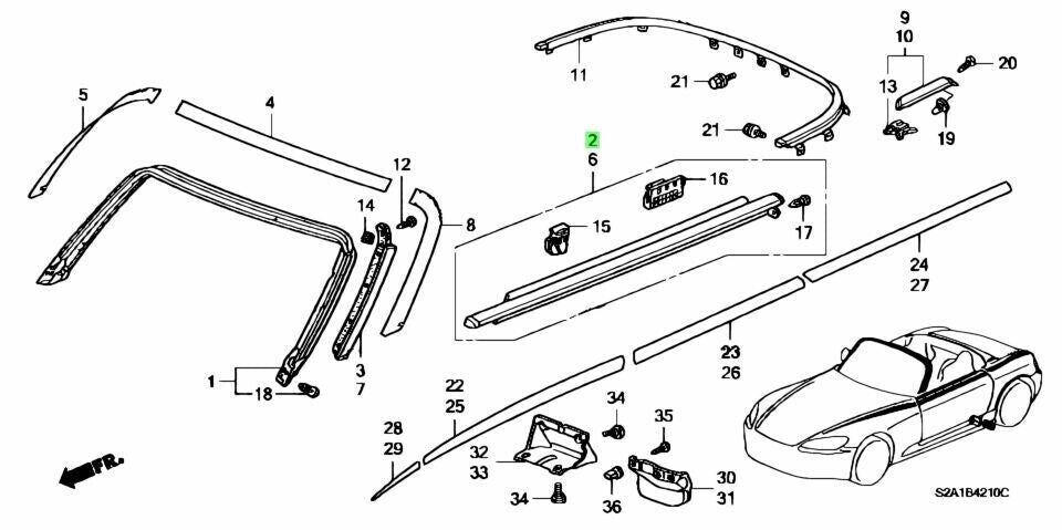HONDA S2000 AP1 AP2 Genuine Front Door Window Molding Assy Right & Left Set OEM
