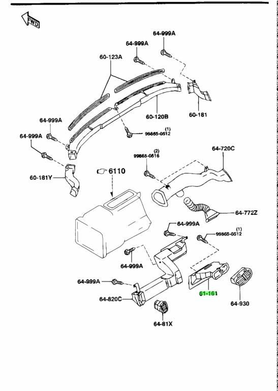 OEM MAZDA CENTER DUCT RX-7 FD3S F100-61-160B0