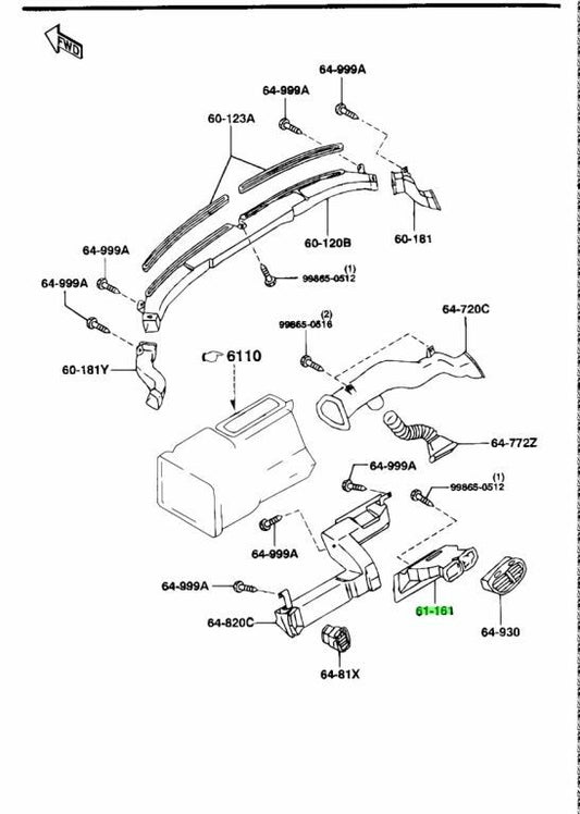 OEM MAZDA CENTER DUCT RX-7 FD3S F100-61-160B0