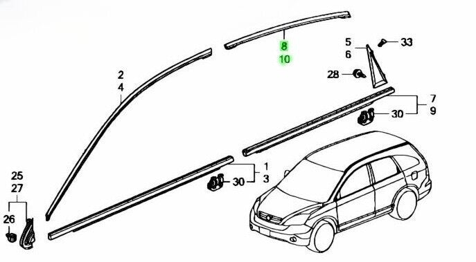 OEM MOLDING RR DOOR SASH R&L SET Honda CR-V DBA-RE3 72925-SWA-A02/72965-SWA-A02