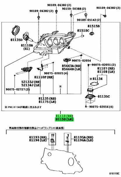 Genuine Toyota Lexus RX270/350/450H Headlamp Assy RH+LH 81110-48C20 81150-48C201