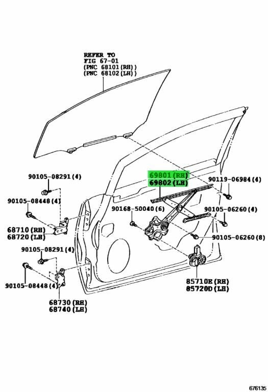 Genuine TOYOTA LEXUS Front Door Window Regulator RH LH 69801-48050 69802-480601