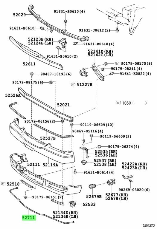 52711-40012 Toyota Moulding, front bumper 5271140012, New Genuine OEM Part1