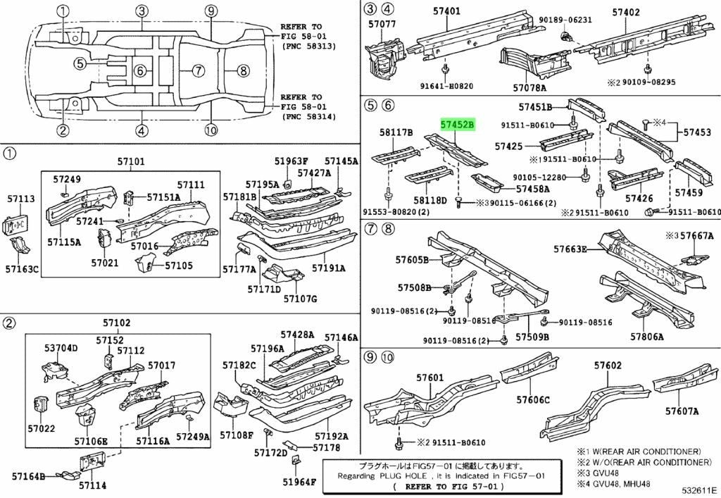 OEM Genuine TOYOTA Lexus Front Floor Cross Member No.2 57452-48032 57452480321