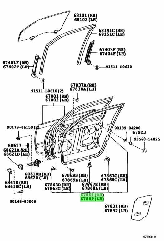 OEM Genuine TOYOTA ARISTO Front Door Weatherstrip RH LH 67861-30251 67862-302511