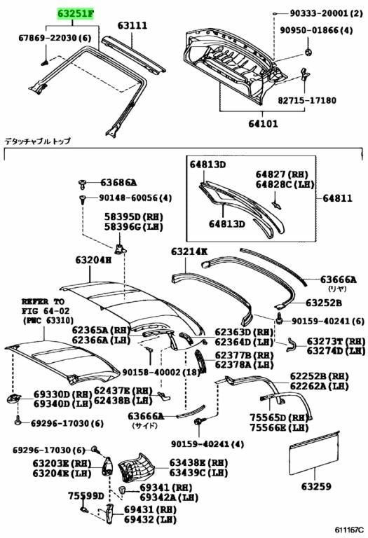 TOYOTA 63251-17030 MR2 SPYDER ZZW30 '00-05 Genuine Front Removable Roof Weathers1