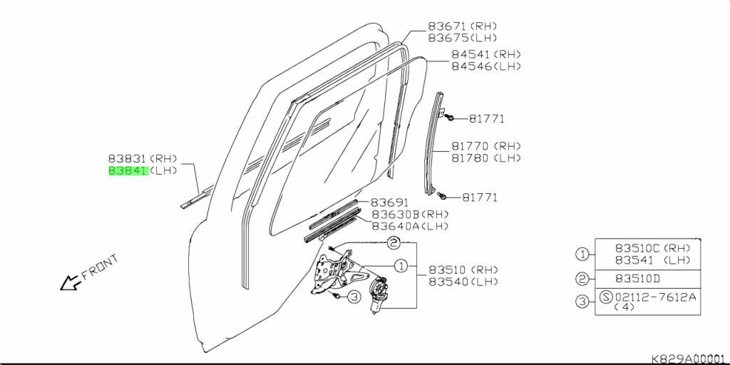 83841-80J00-000 Suzuki Weatherstrip,rr dr out,l 8384180J00000, New Genuine OEM P2