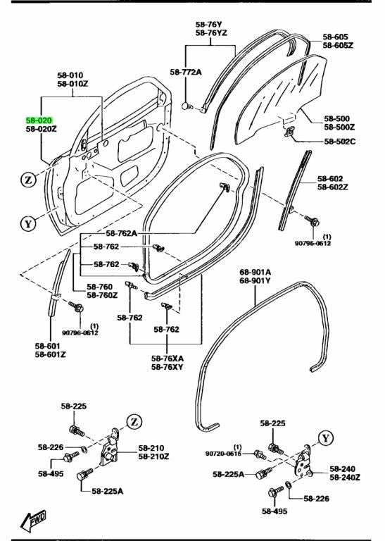 OEM Mazda FRONT DOOR OUTER PANEL (R) RX-7 FD3S FD01-58-030B0
