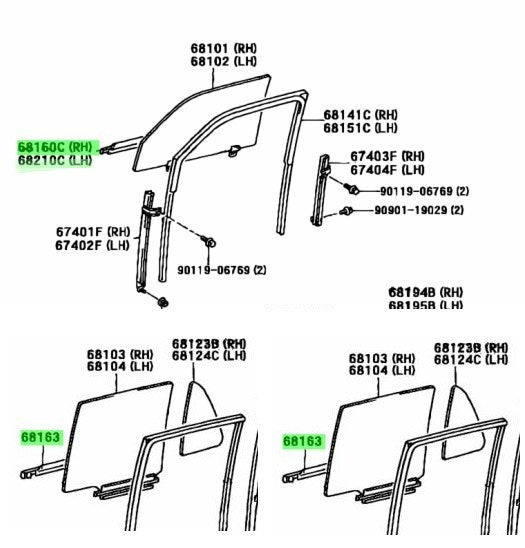 Toyota Genuine 4Runner 96-02 Front Rear Door Belt Molding Left Right Pair OEM1