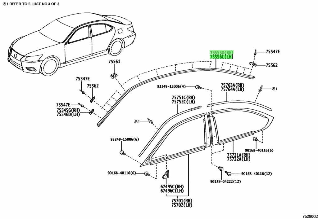 Lexus RoofDrip Side Finish Moulding Center WHITENOVA GF.083 75555/7555650030A11