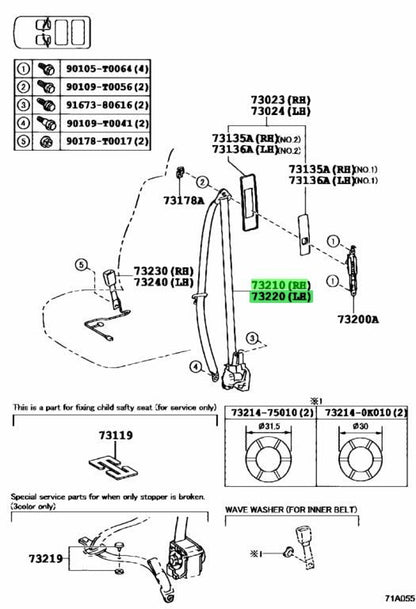 Toyota Genuine Hilux Fortuner Front Seat Belt RH LH Set 73210-0K840 73220-0K5501