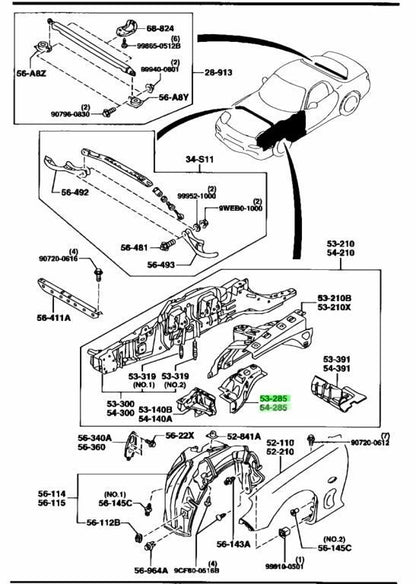 OEM MAZDA APRON REINFORCEMENT LH/RH SET RX-7 FD3S FD01-53-270A FD01-54-270A1