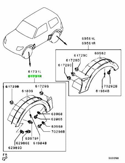 Genuine Mitsubishi Pajero Montero Front RH Over Fender Flare 7420A078RA1
