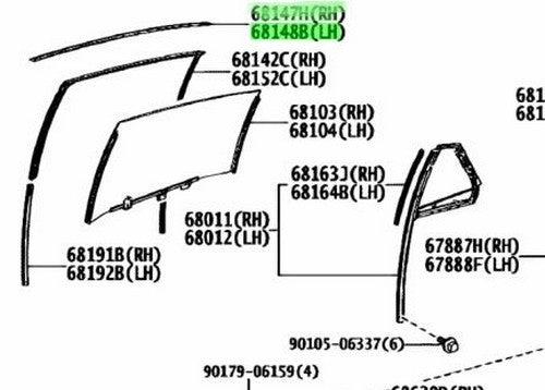 NEW Genuine Toyota Rear Door Glass Run No.3 R&L Set OEM 68147-50020 68148-500201