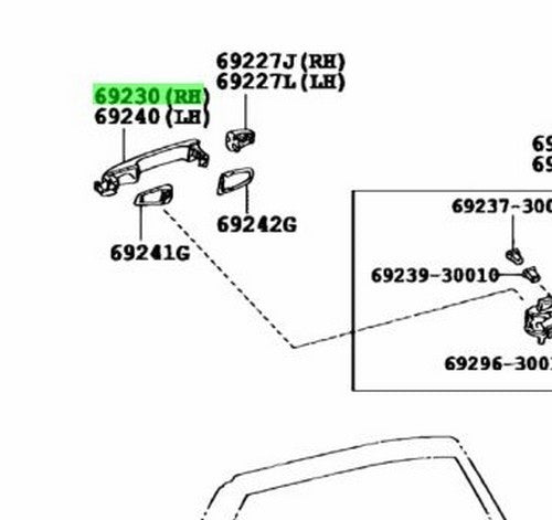 TOYOTA LEXUS RX270/350/450H Rear Door Outside Handle RH GarnetRed 69210-76010-D11