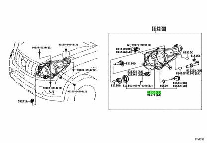 81145-60J40 Toyota Unit assy, headlamp, rh 8114560J40, New Genuine OEM Part1