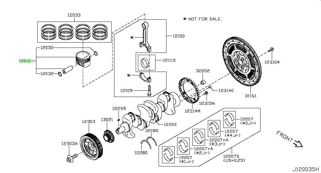 New Genuine Nissan Piston w/ Pin A2010-4BB1C OEM0