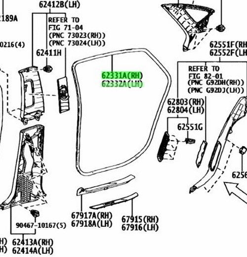 NEW Genuine Toyota Rear Door Weatherstrip Seal RH LH Set OEM 62331/62332-500601
