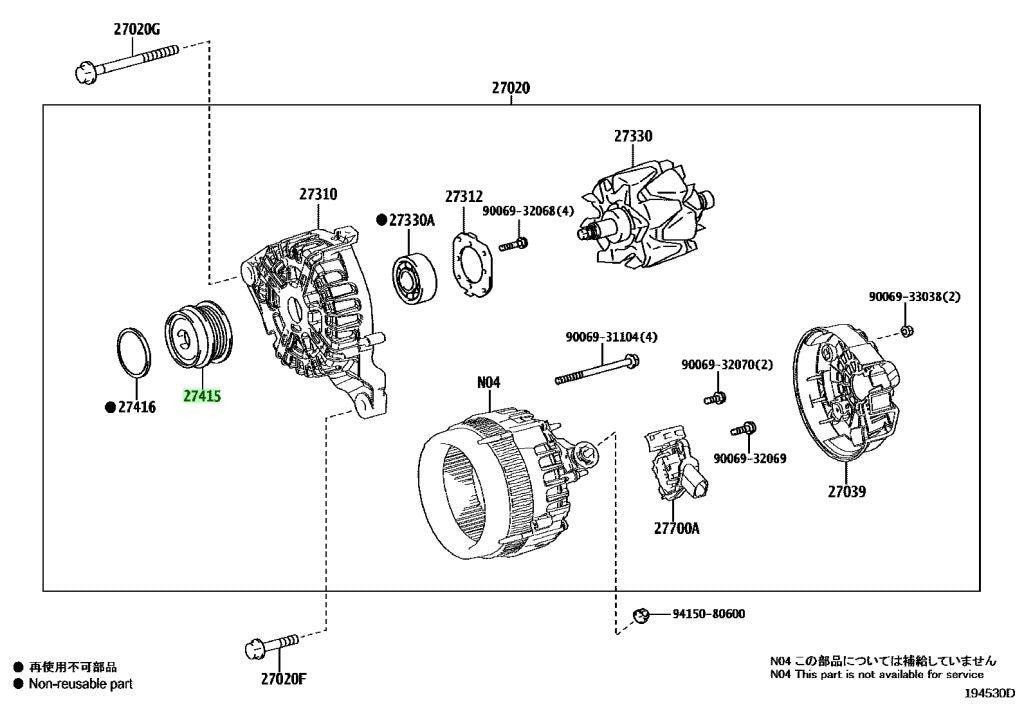 Genuine Toyota Alphard AGH30 Alternator Clutch Pulley OEM 27415-360301