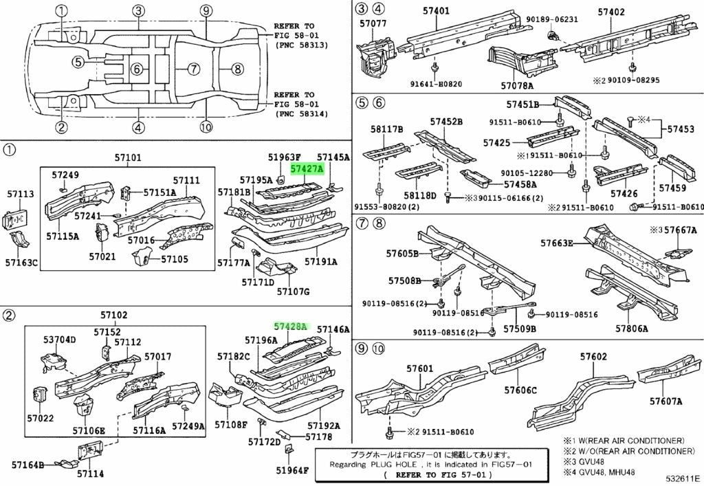 OEM LEXUS RX270/350/450H Front Floor No.3 Reinforcement 57427-48030 57428-480300