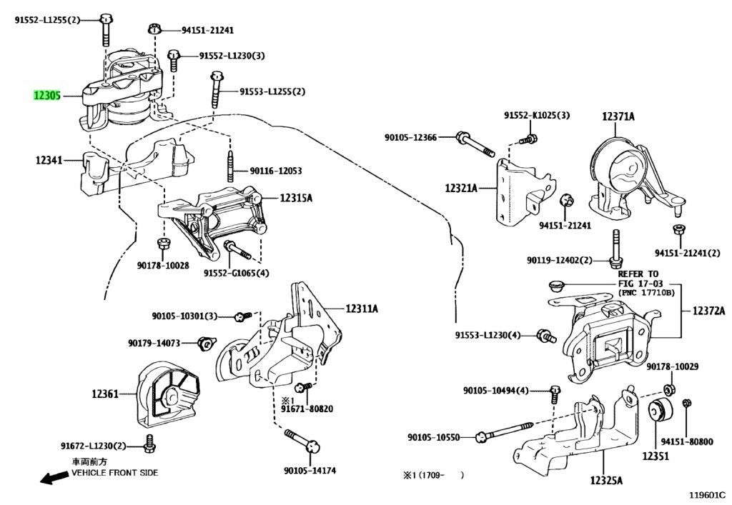 12305-36060-Genuine Toyota INSULATOR SUB-ASSY, ENGINE MOUNTING,2