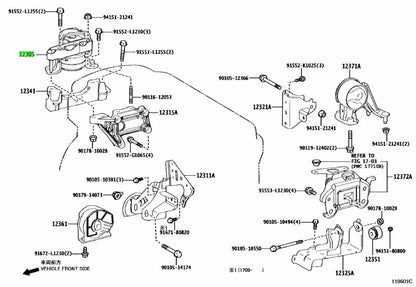 12305-36060-Genuine Toyota INSULATOR SUB-ASSY, ENGINE MOUNTING,2
