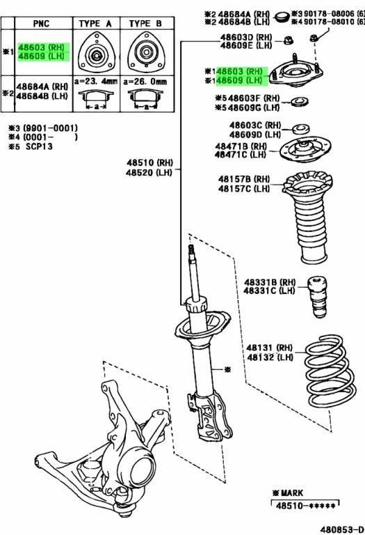 Genuine Toyota Front Strut Mount Support x2 48609-52031 Funcargo Platz Vitz1