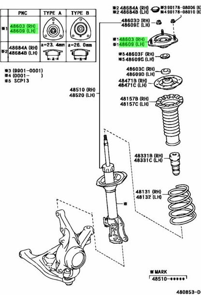 Genuine Toyota Front Strut Mount Support x2 48609-52031 Funcargo Platz Vitz1