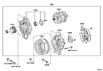 OEM ALTERNATOR ASSY, W/REGULATOR Genuine Toyota Lexus LX 600 27060-0W0401