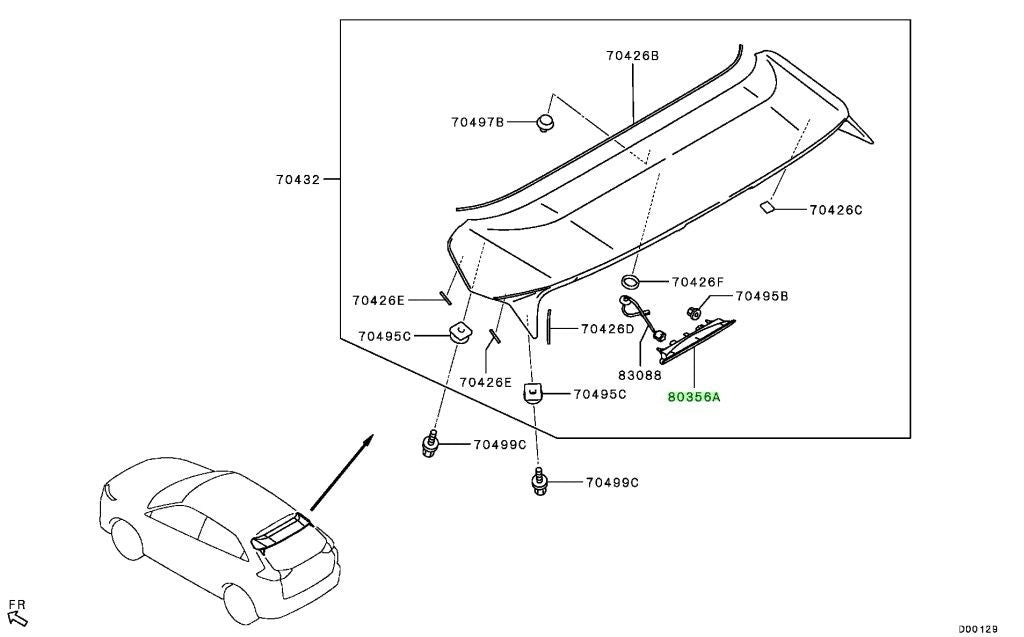 Genuine OEM Center High Mount Stop Lamp 2022-2025 Mitsubishi 8334A1931