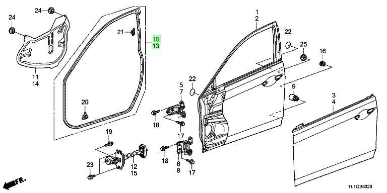 OEM WEATHERSTRIP FR DOOR R&L SET Genuine Honda Accord 72350/72310-TL0-J010