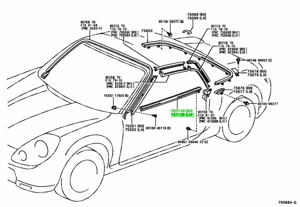 OEM TOYOTA MR-2 SPIDER EXTERIOR WEATHERSTRIP SET FRONT 2 WINDOWS ONLY 2000-20051