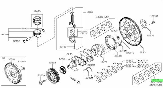 New Genuine Nissan Crankshaft Bearing Set A2217-1KC0A OEM0