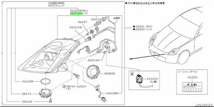 Genuine Nissan Fairlady Z Z33 Xenon LH Headlight Housing 26076-CF52B OEM1