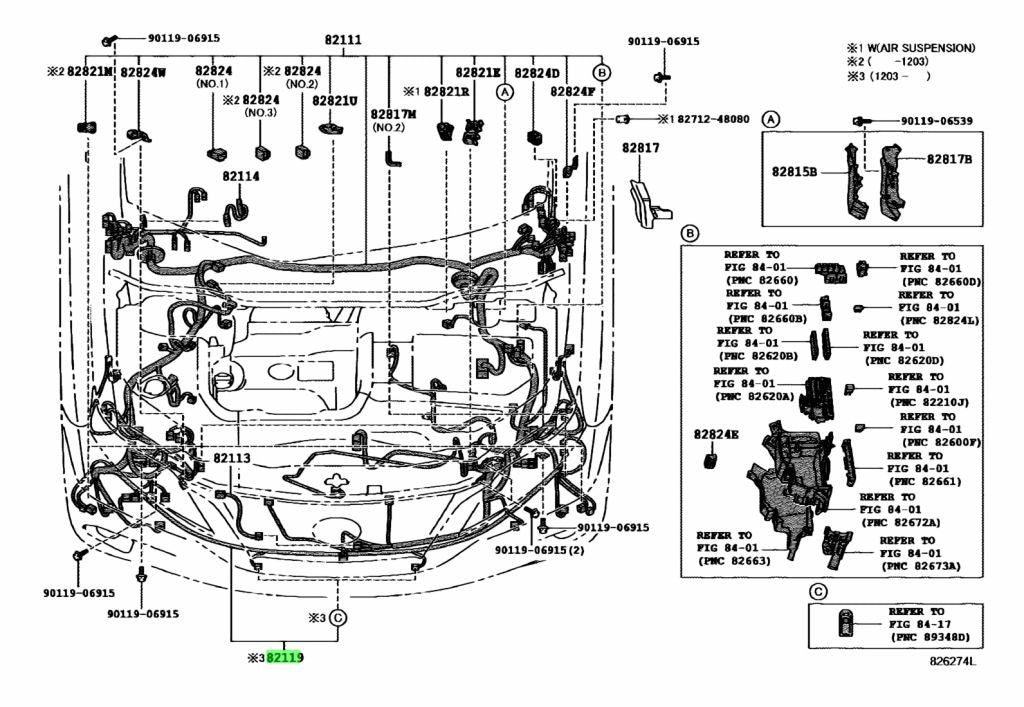Genuine Toyota Lexus RX270/350/450H Wire Sensor Wiring Harness 82119-480101