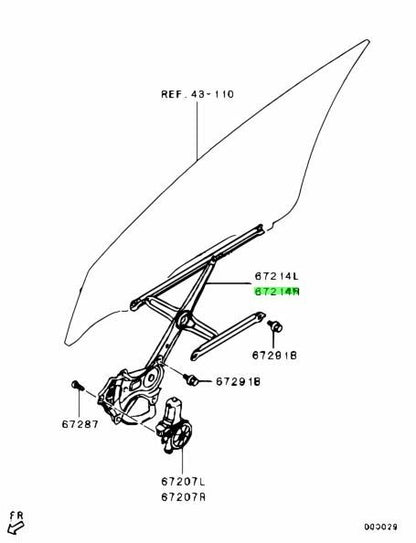 NEW Genuine Mitsubishi Front Door Window Regulator RH OEM MN1823661