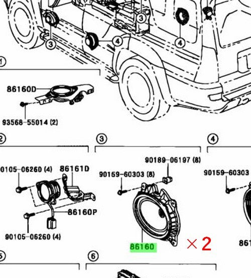 Genuine Toyota 4Runner Front Door Speaker Set of 2 86160-351900