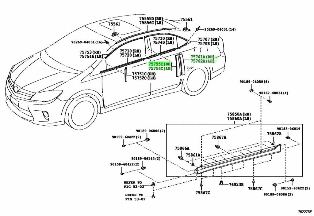 OEM Genuine Toyota Lexus Door Window Frame Moulding Set RH LH 75755-75010 HS250h