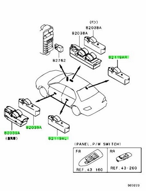 Genuine Mitsubishi Lancer Evo CT9A Passenger Side Power Window Switch 8608A0991