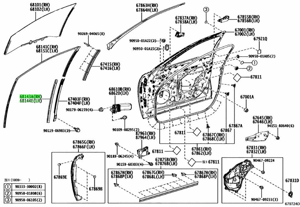 NEW Genuine Toyota Door Glass Run Channel No.2 R&L Set OEM 68143/68144-500100