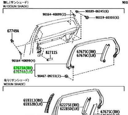 NEW Genuine Toyota Rear Door Frame Garnish R&L Set Trim OEM 67673/67674-50140-C01