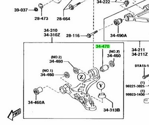 OEM Mazda FD01-34-470A Front Lower Arm Rubber Bushing RX-7 FD3S Genuine1
