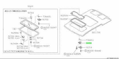 OEM BASE ASSEMBLY, SUNROOF HANDLE Genuine Nissan 200SX 91710-01G021
